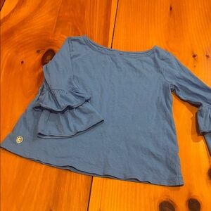 LILLY PULITZER Girls 4-5 Blue Flutter Sleeve Blouse Cotton